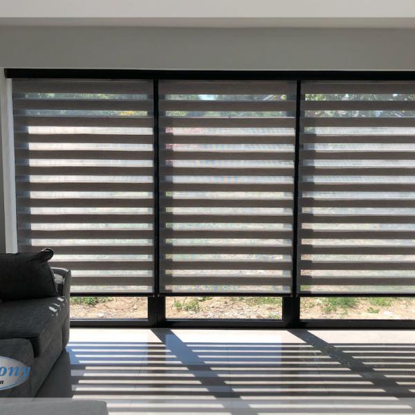 Trio of Remote Control Day & Night Blinds on Patio Doors
