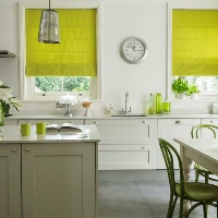 Lime green Roman Blinds really add a pop a colour in Kitchens