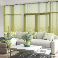 Sheer fabrics with vertical blinds are a great way to filter light whilst keeping privacy