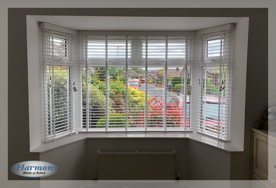 Bay Window with Wooden Blinds with Tapes