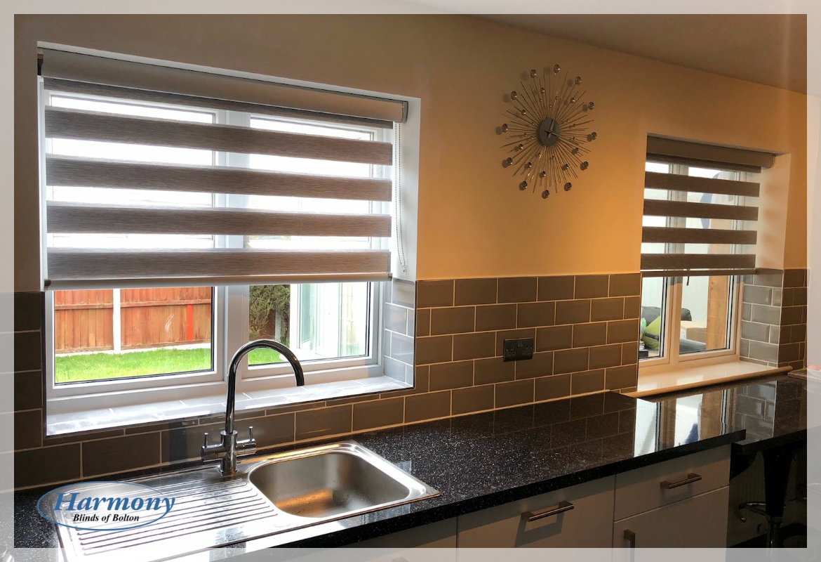 Grey Day & Night Blinds with Silver Metallic Pelmets