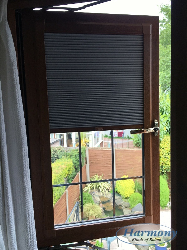 Golden Oak Perfect Fit Pleated Blinds on Opening Windows Harmony