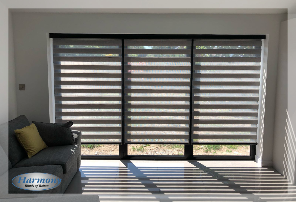 Trio of Remote Control Day & Night Blinds on Patio Doors