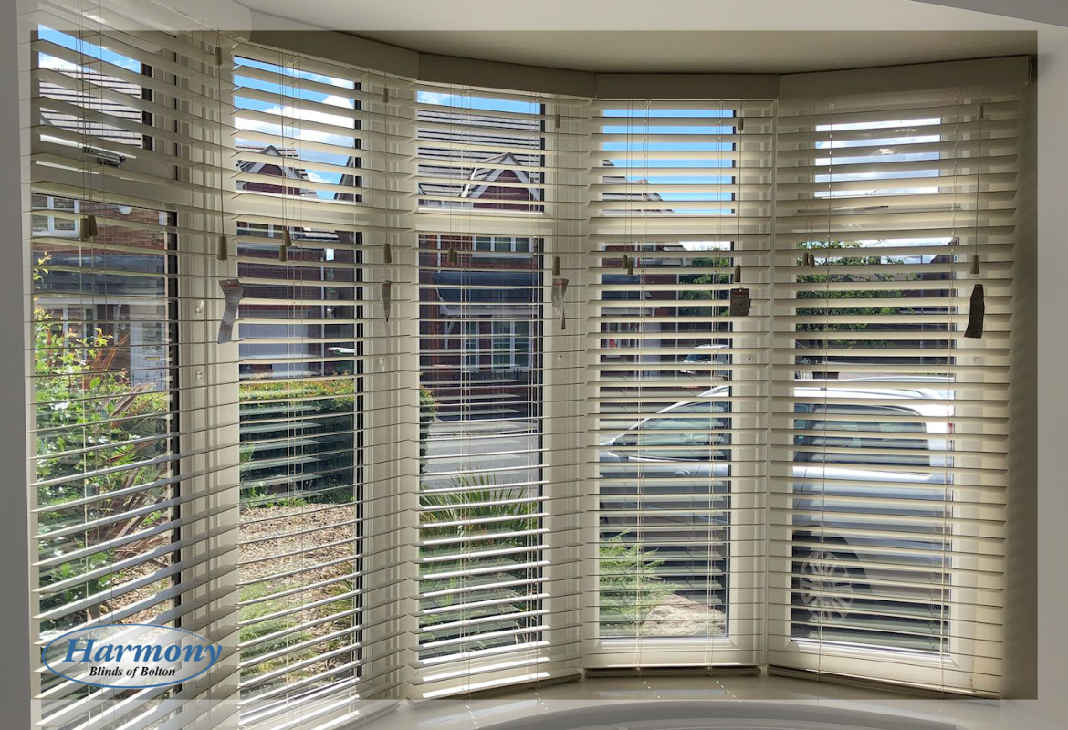 Wooden Blinds in Curved Bay Window